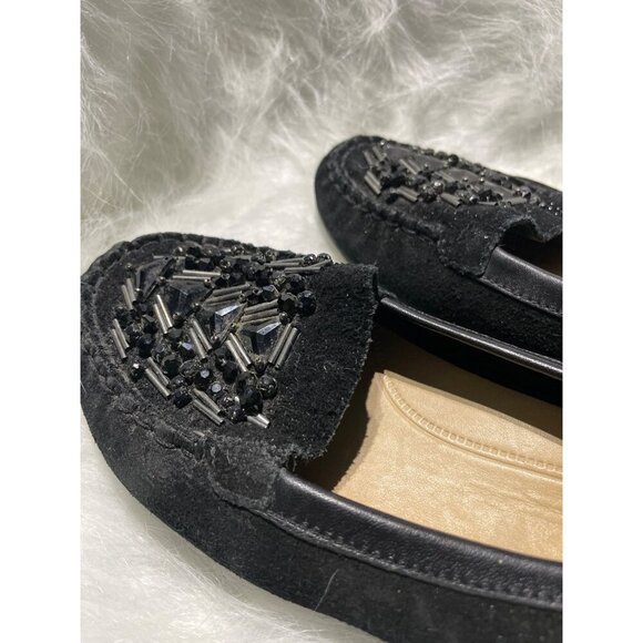 Nature Beaded Black Suede Slip-On Loafers With Leather Trim & Cushioned Insole 7 - Picture 6 of 8